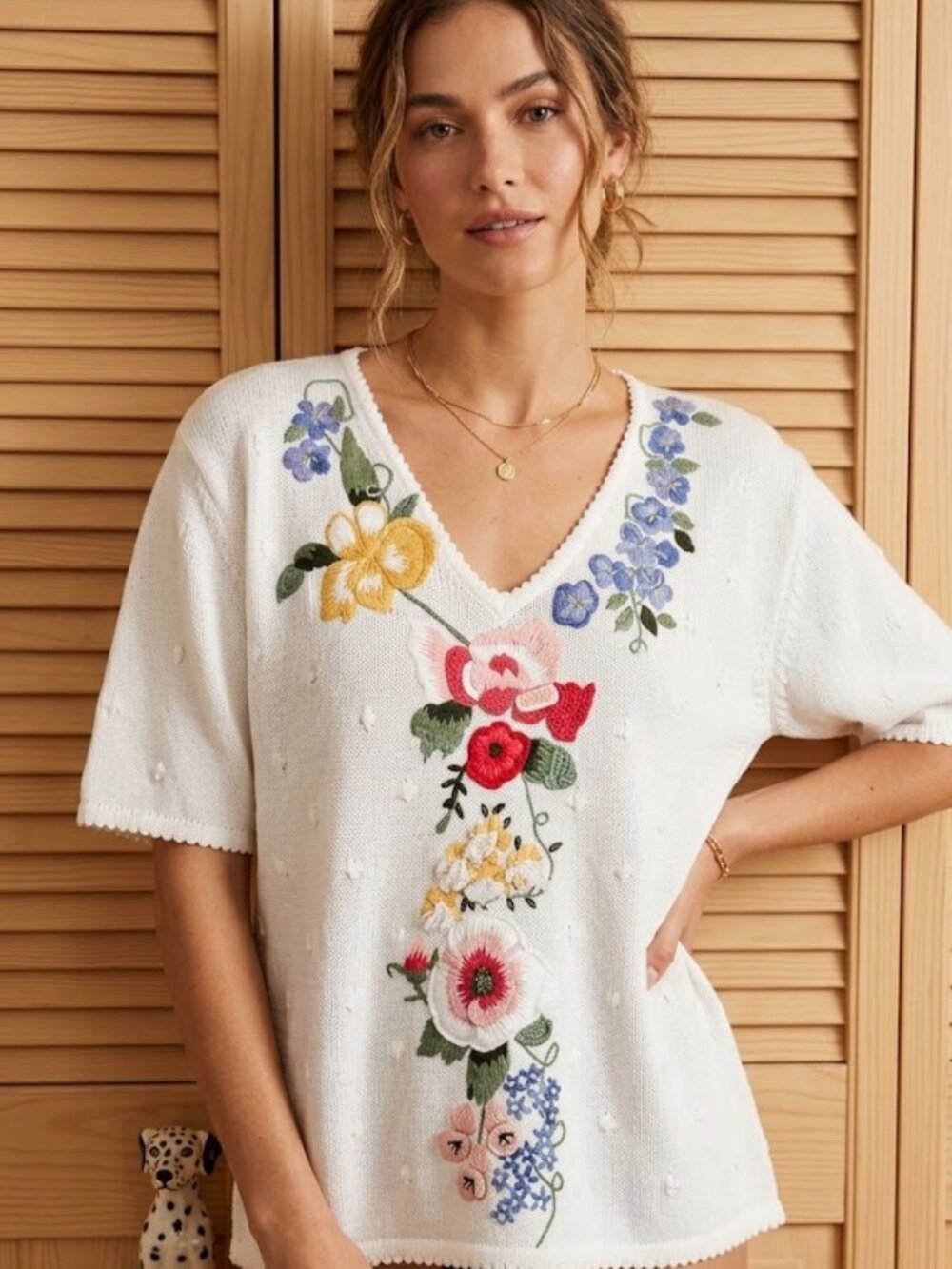 NWT Vintage Susan Bristol New Traditions Hand Embroidered Floral Sweater XL